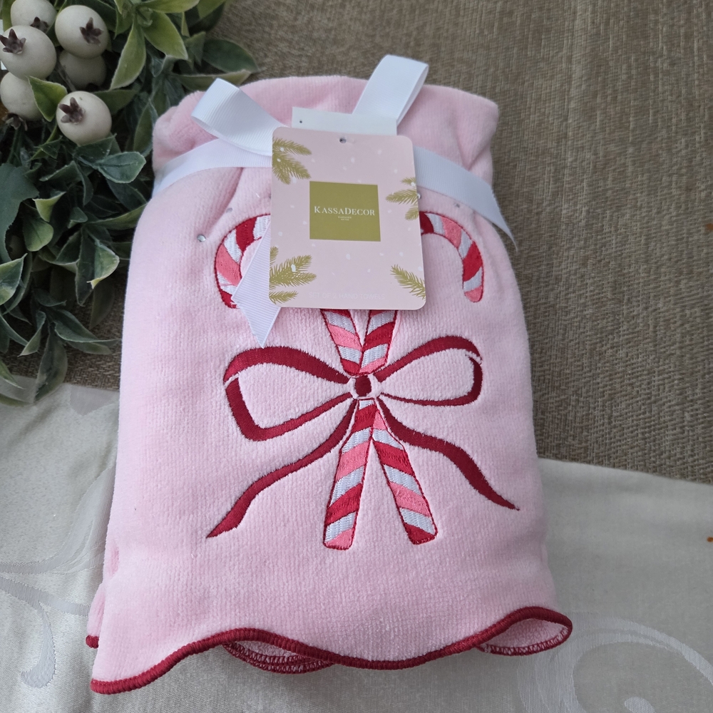 KassaDecor Pink Candy Cane Hand Towels - Picture 2 of 4